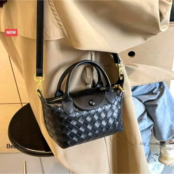 Mini Braided Faux Leather Top Handle Satchel Crossbody Bag